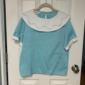 Vintage Peter‎ Pan Collar Embroidered Pinstriped Top